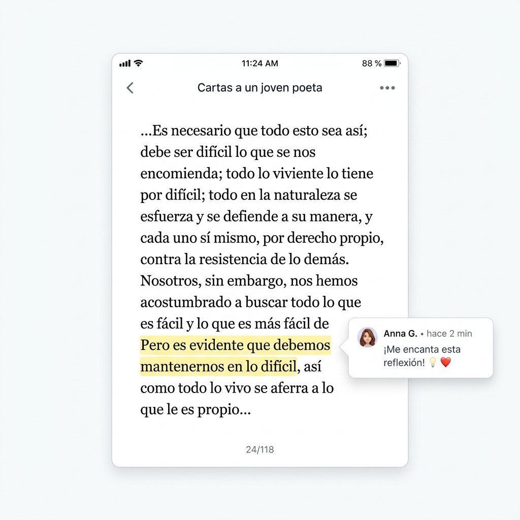Interfaz del Club de Lectura mostrando comentarios de la comunidad